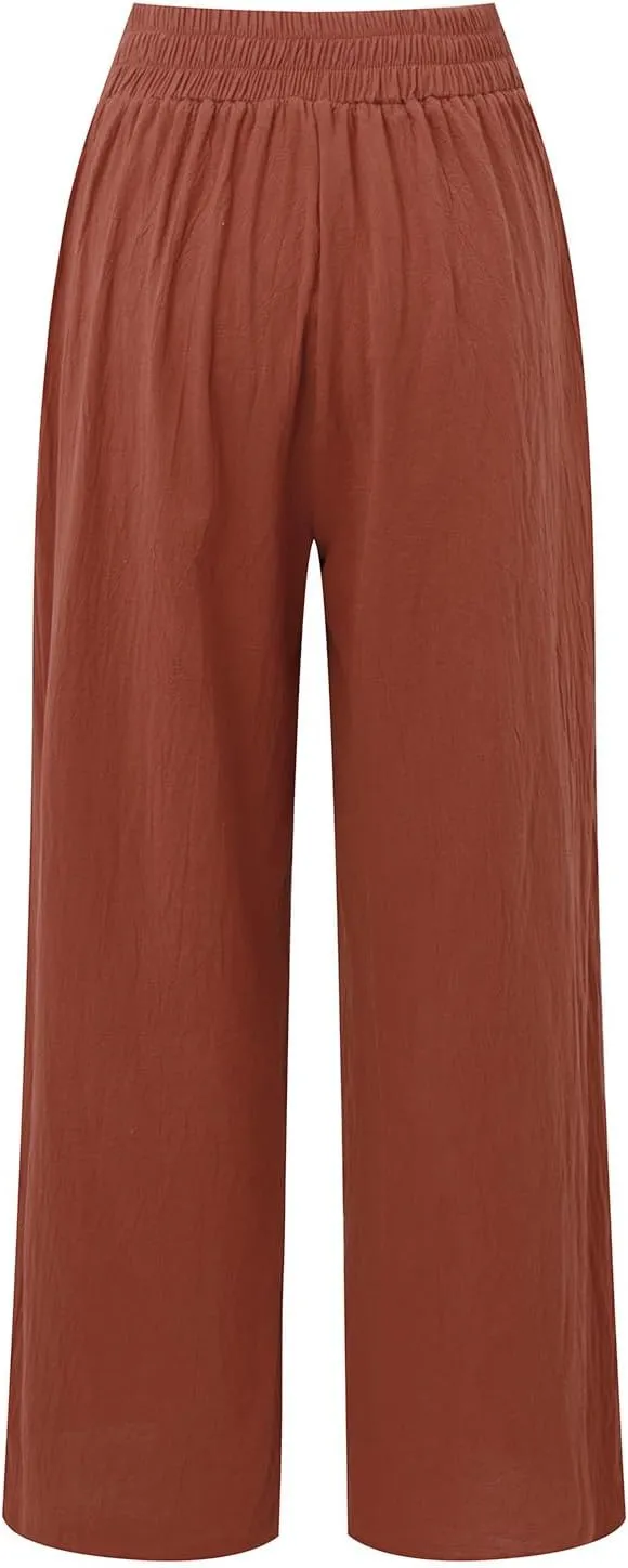 Women's Cotton Linen Summer Y2K Streetwear Palazzo Lounge Pants Low Waist Bootcut Slim Fit Palazzo Lounge