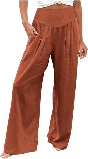 Women's Cotton Linen Summer Y2K Streetwear Palazzo Lounge Pants Low Waist Bootcut Slim Fit Palazzo Lounge