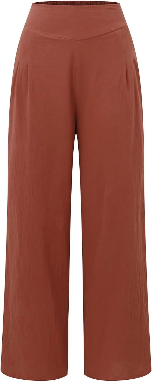 Women's Cotton Linen Summer Y2K Streetwear Palazzo Lounge Pants Low Waist Bootcut Slim Fit Palazzo Lounge