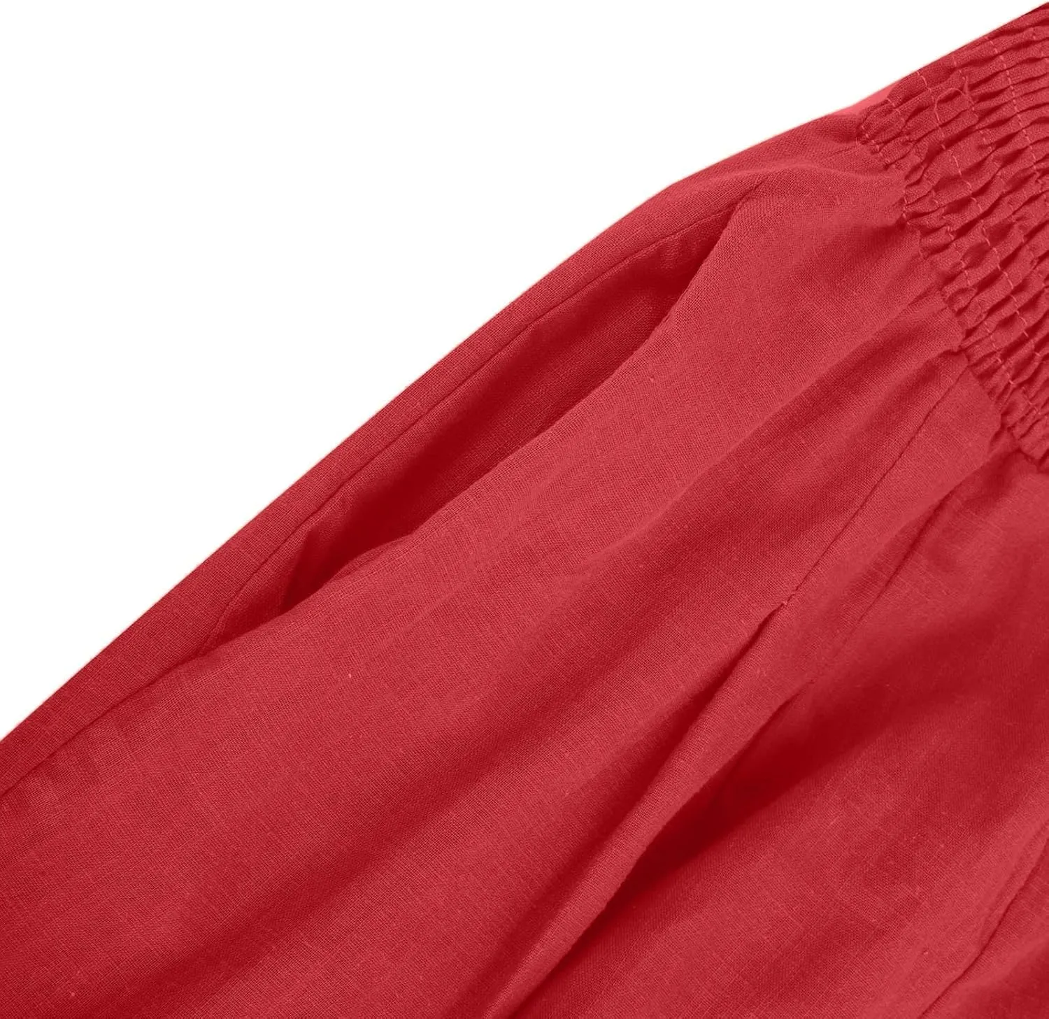 Womens Elastic High Waisted Palazzo Pants Summer Casual Cotton Linen Pants Flowy Wide Leg Trousers with Pocket