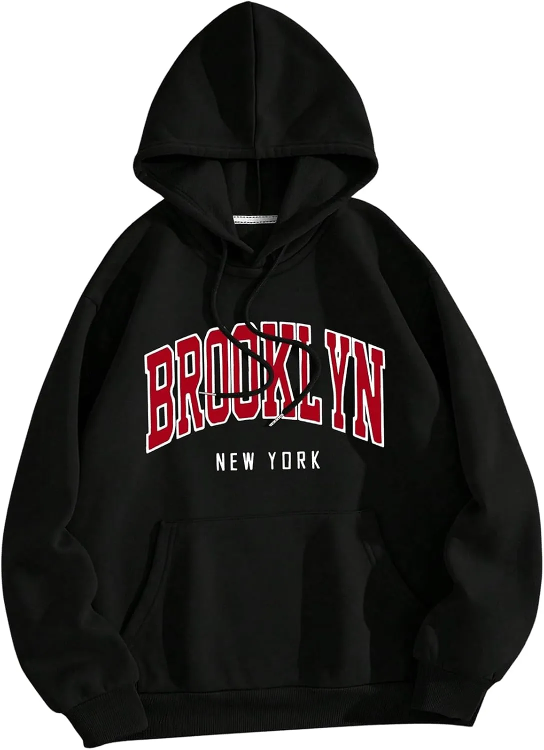 Women's Letter Print Hoodies Long Sleeve Drop Shoulder Drawstring Hooded Sweatshirt with Pockets