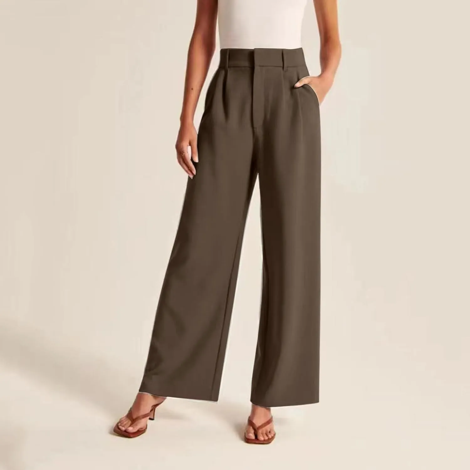 Womens Linen Blend Summer Casual Loose Pant Trousers High Waist Straight Slim Fit Pants Travel