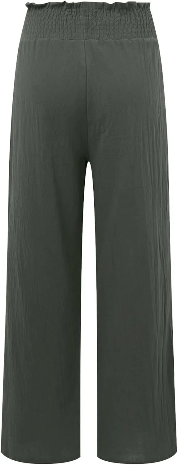 Women's Linen Blend Summer Lightweigt Palazzo Lounge Pants High Waist Straight Slim Fit Palazzo Pants Vacation