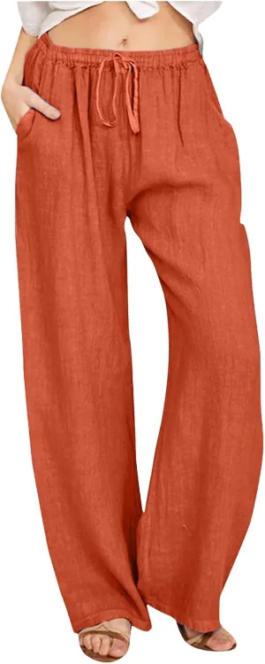 Womens Linen Blend Summer Printed Pants High Waist Ankle Length Plus Size Trouser Business Work