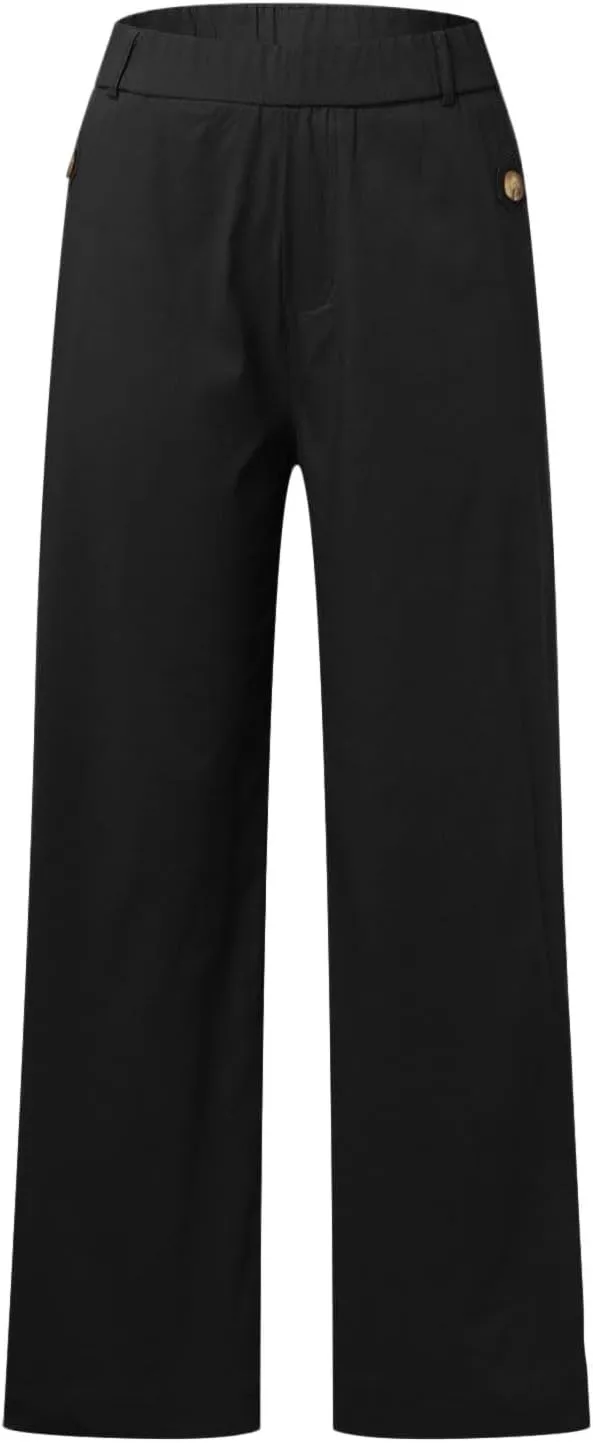 Women's Linen Blend Summer Pull On Palazzo Lounge Pants High Waist Wide Leg Slim-Fit Pant Trousers Work Business