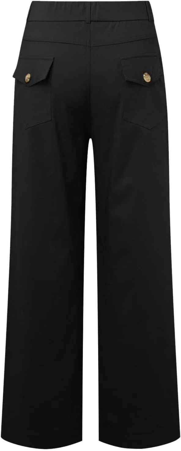Women's Linen Blend Summer Pull On Palazzo Lounge Pants High Waist Wide Leg Slim-Fit Pant Trousers Work Business