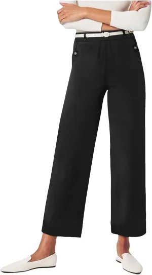 Women's Linen Blend Summer Pull On Palazzo Lounge Pants High Waist Wide Leg Slim-Fit Pant Trousers Work Business
