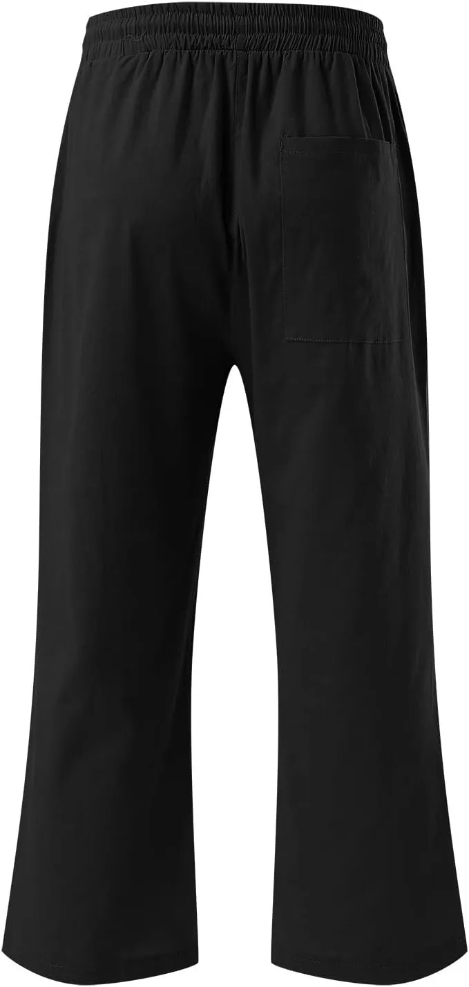 Womens Linen Palazzo Lounge Pants High Waist Straight Wide Leg Summer Causal Belt Trousers with Pockets Trendy 2024