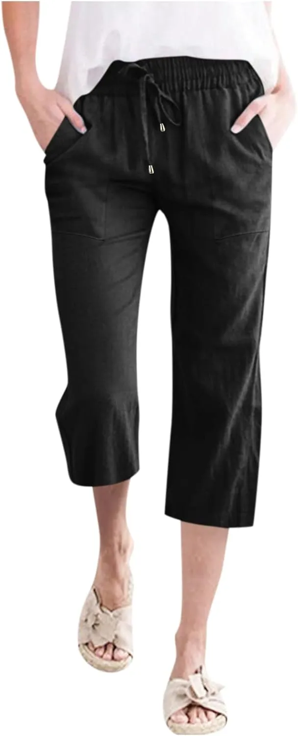 Womens Linen Palazzo Lounge Pants High Waist Straight Wide Leg Summer Causal Belt Trousers with Pockets Trendy 2024