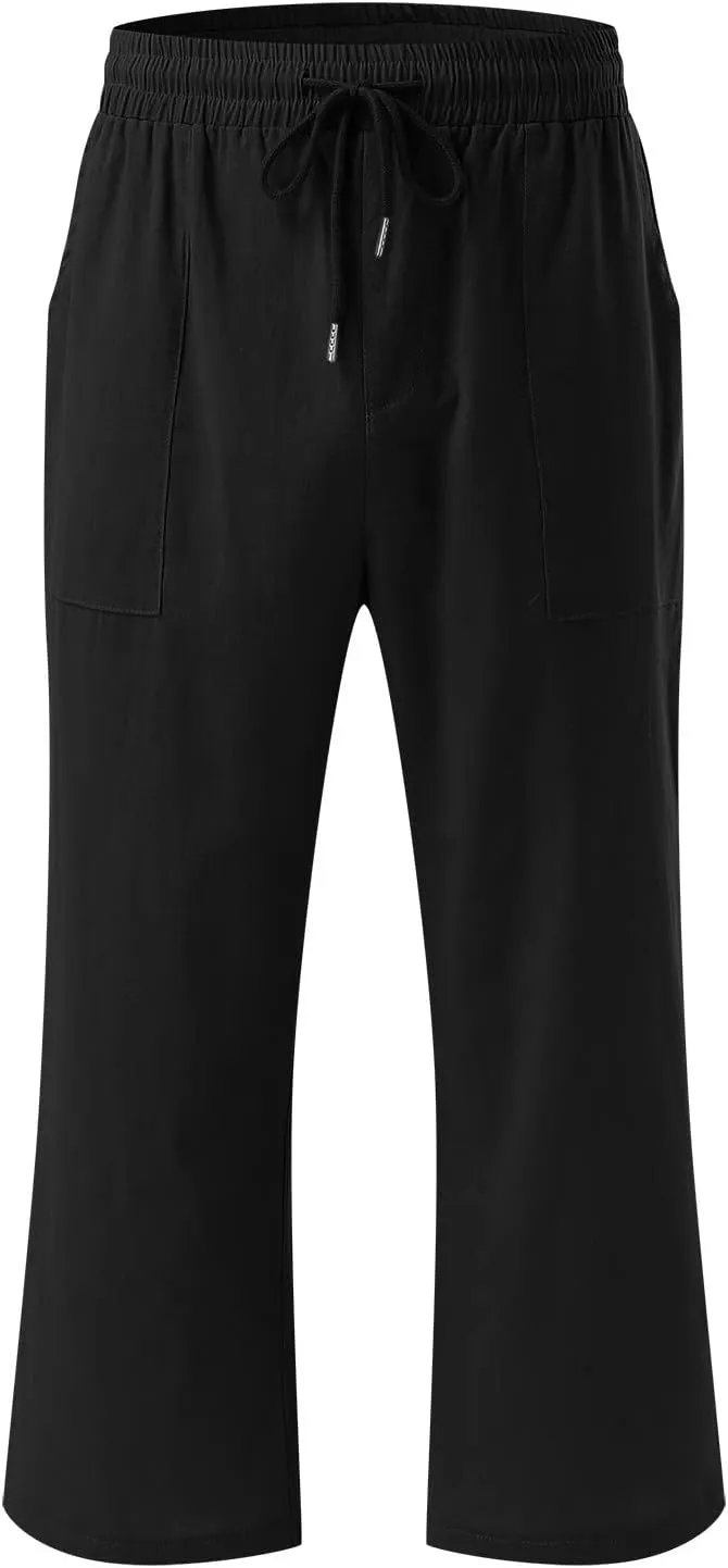 Womens Linen Palazzo Lounge Pants High Waist Straight Wide Leg Summer Causal Belt Trousers with Pockets Trendy 2024