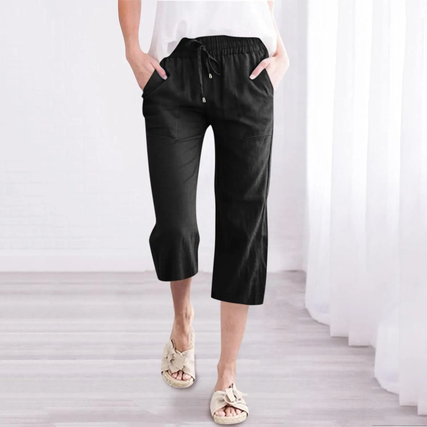 Womens Linen Palazzo Lounge Pants High Waist Straight Wide Leg Summer Causal Belt Trousers with Pockets Trendy 2024