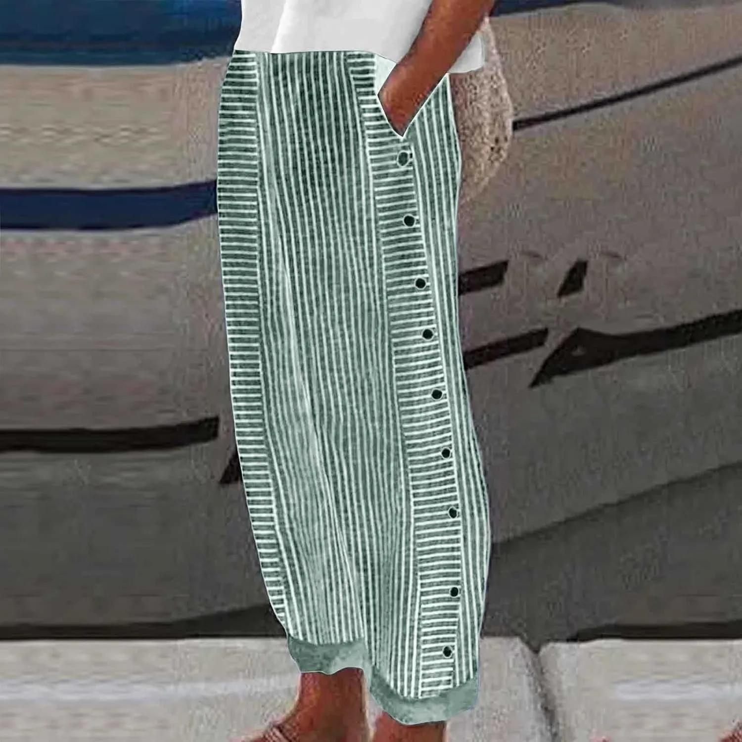 Women's Linen Pants Casual Summer Loose Beach Solid Color Plus Size High Waisted Linen Pants Cotton Comfy Lounge Trousers
