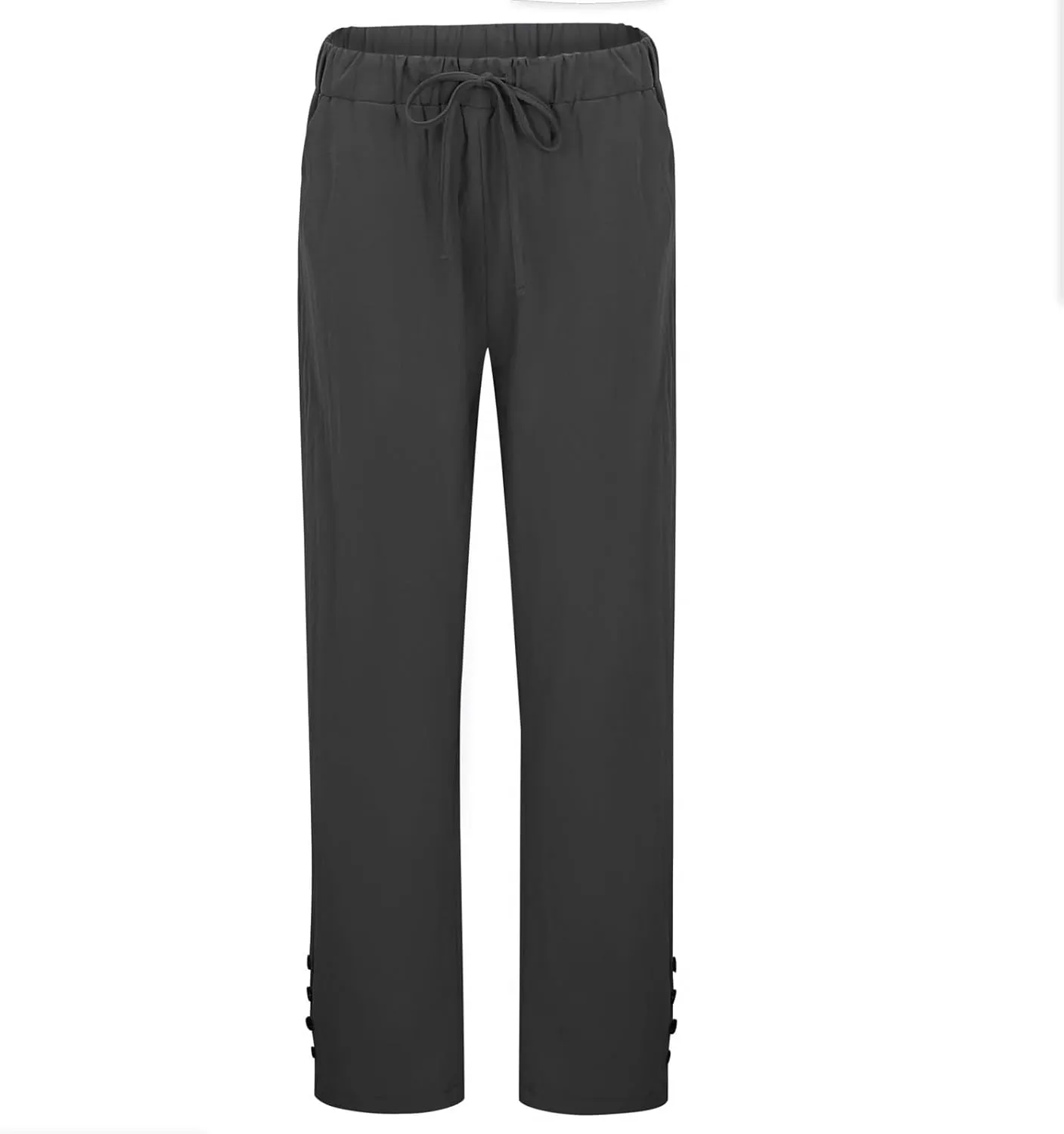 Womens Linen Pants Casual Summer Loose Fit Boho Straight Leg Solid Color High Waist Linen Pants Stretch Trousers with Pockets