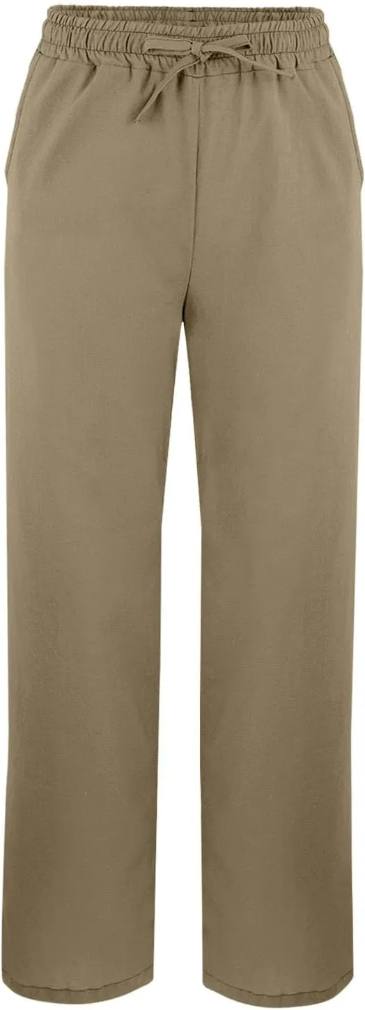 Women's Linen Pants Loose Fit Summer Casual Solid Color Boho Plus Size High Waist Linen Pants Stretch Trousers with Pockets