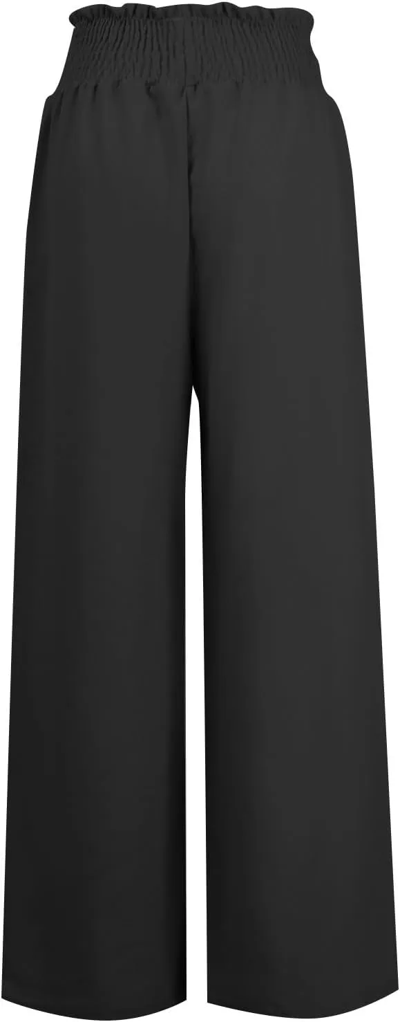 Women's Linen Pants Summer Casual Palazzo Beach Pant Drawstring High Waist Wide Leg Trousers Vacation Outfits