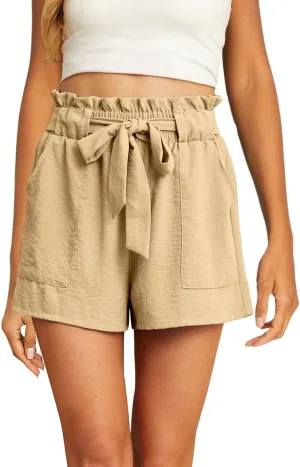Womens Linen Shorts High Waisted 2025 Summer Beach Resort Wear Drawstring Elastic High Waist Dressy Casual with Pockets