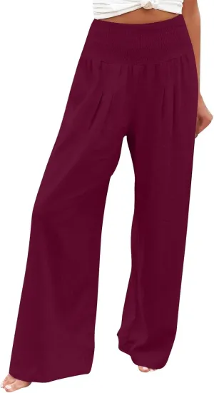 Womens Linen Summer Letter Patched Palazzo Lounge Pants High Waist Wide Leg Slim-Fit Palazzo Pants Beach