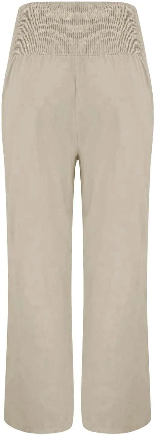 Womens Linen Summer Letter Patched Palazzo Lounge Pants High Waist Wide Leg Slim-Fit Palazzo Pants Beach