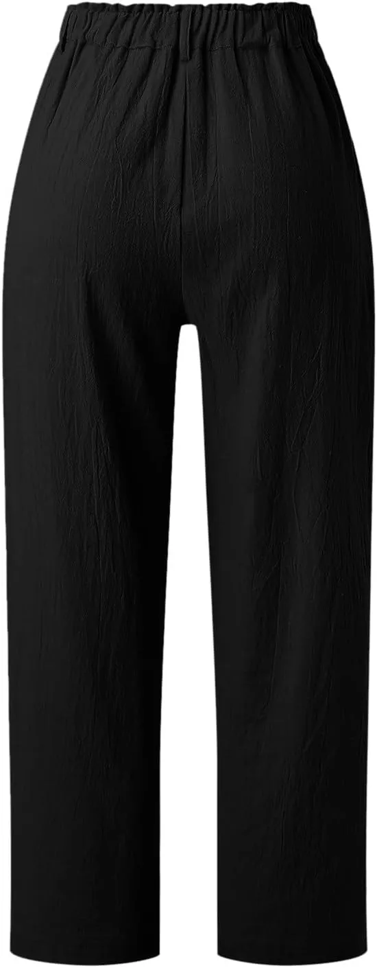Women's Linen Summer Loose Pant Trousers High Waist Wide Leg Slim Fit Pants Beach
