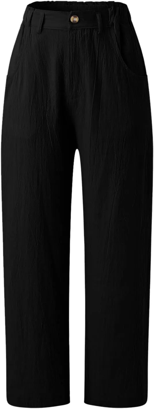 Women's Linen Summer Loose Pant Trousers High Waist Wide Leg Slim Fit Pants Beach