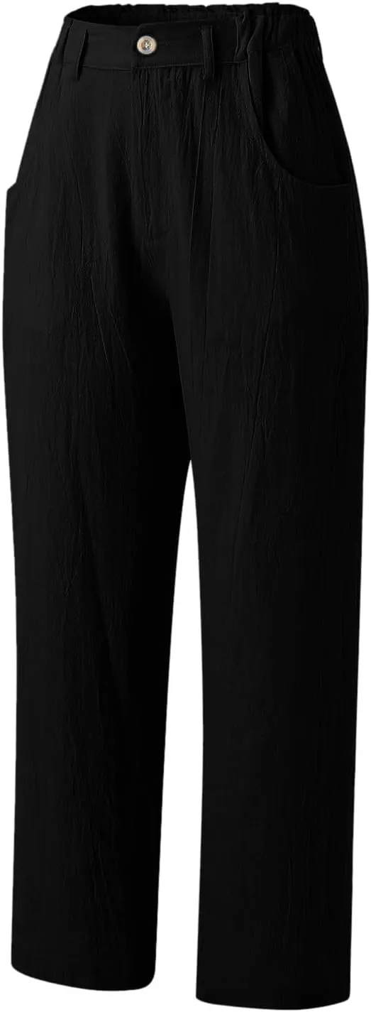 Women's Linen Summer Loose Pant Trousers High Waist Wide Leg Slim Fit Pants Beach