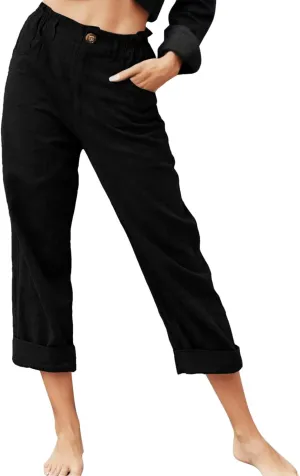 Women's Linen Summer Loose Pant Trousers High Waist Wide Leg Slim Fit Pants Beach