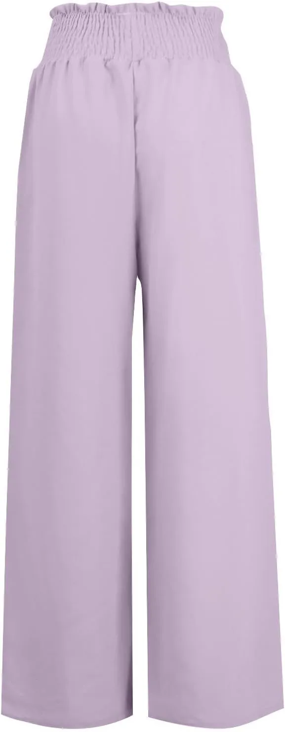 Womens Linen Summer Pull On Palazzo Lounge Pants High Waist Ankle Length Loose Fit Pants Work Business