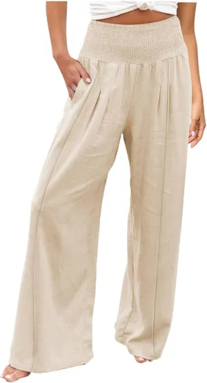 Womens Linen Summer Striped Pant Trousers High Waist Long Lounge Slim Fit Pant Trousers Beach