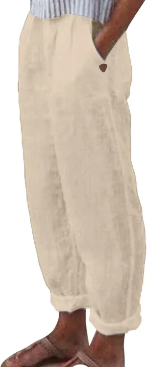 Womens Linen Summer Trendy Palazzo Pants High Waist Wide Leg Slim Fit Palazzo Pants Business Work
