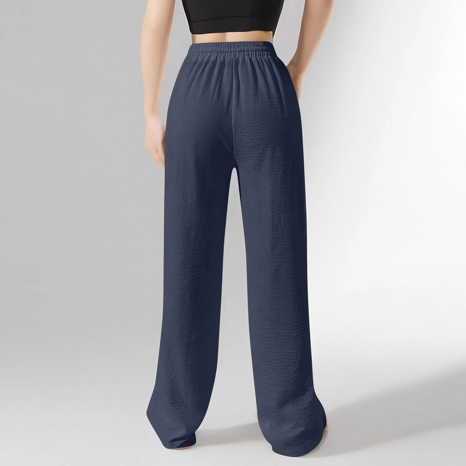 Womens Palazzo Pants Baggy Linen Pants Drawstring High Waisted Summer Work Wide Leg Pant Casual Trouser with Pockets
