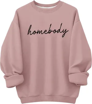 Women's Plus Size Long Sleeve Letter Graphic Sweatshirts Drop Shoulder Crewneck Pullover Sweatshirts