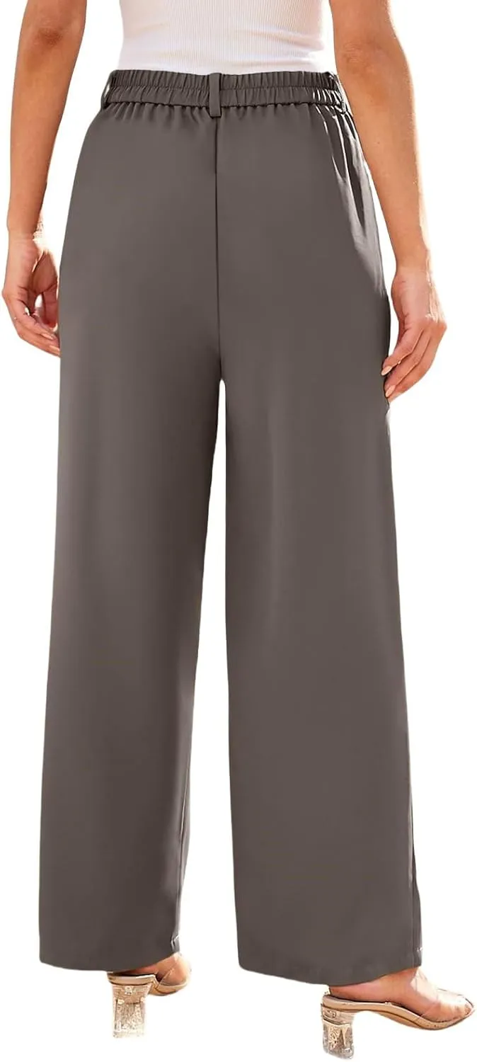 Womens Suit Pants Business High Waist Wide Leg Pant Stretch Button Work Straight Leg Trousers Casual with Pockets