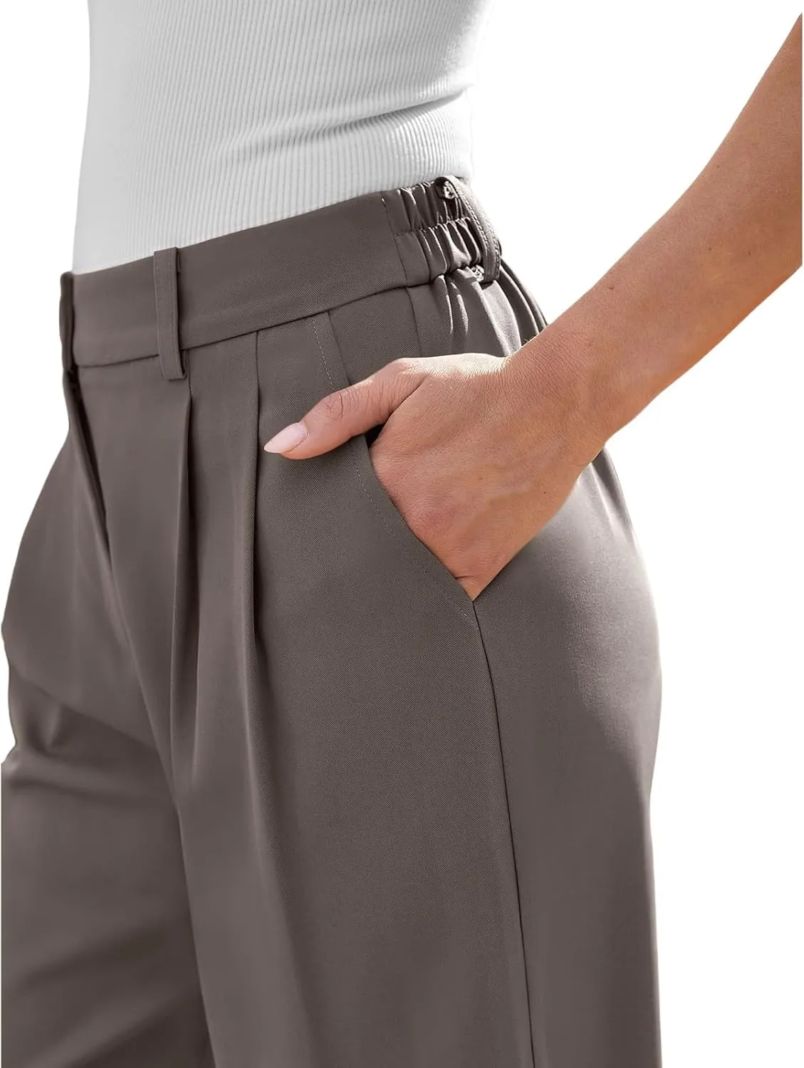Womens Suit Pants Business High Waist Wide Leg Pant Stretch Button Work Straight Leg Trousers Casual with Pockets