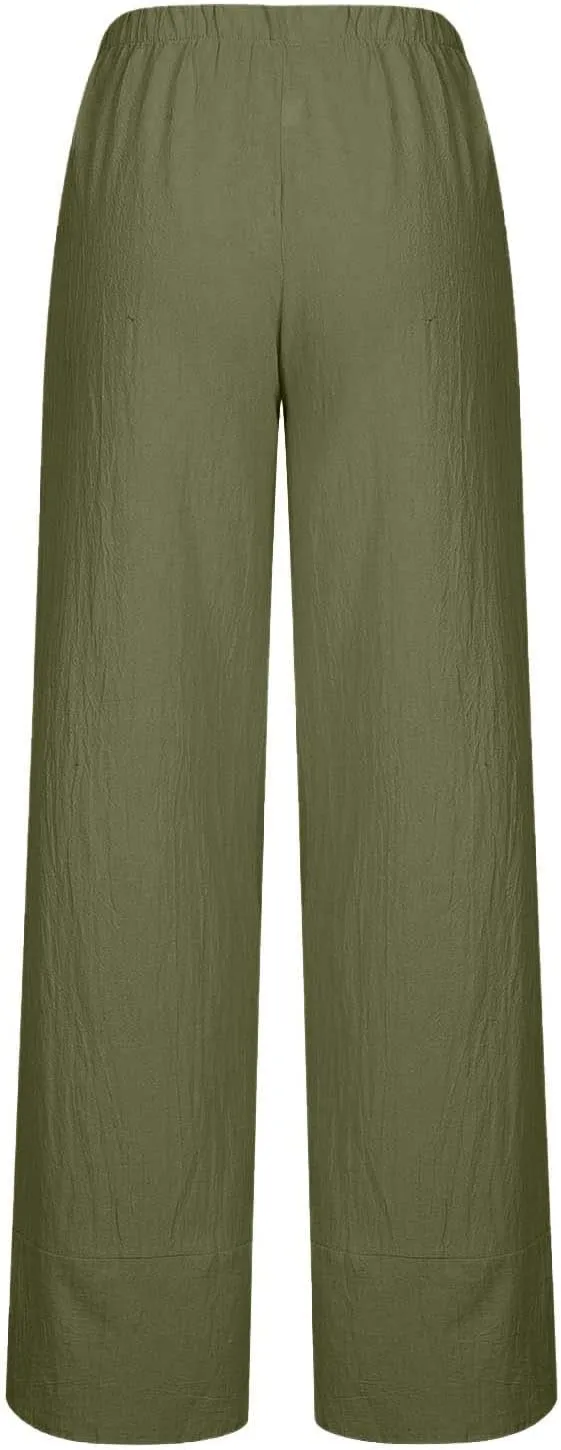 Women's Summer Cotton Linen Capri Pants Casual High Waist Cropped Trouser Tapered Leg Sweatpants Loose Workout Pants