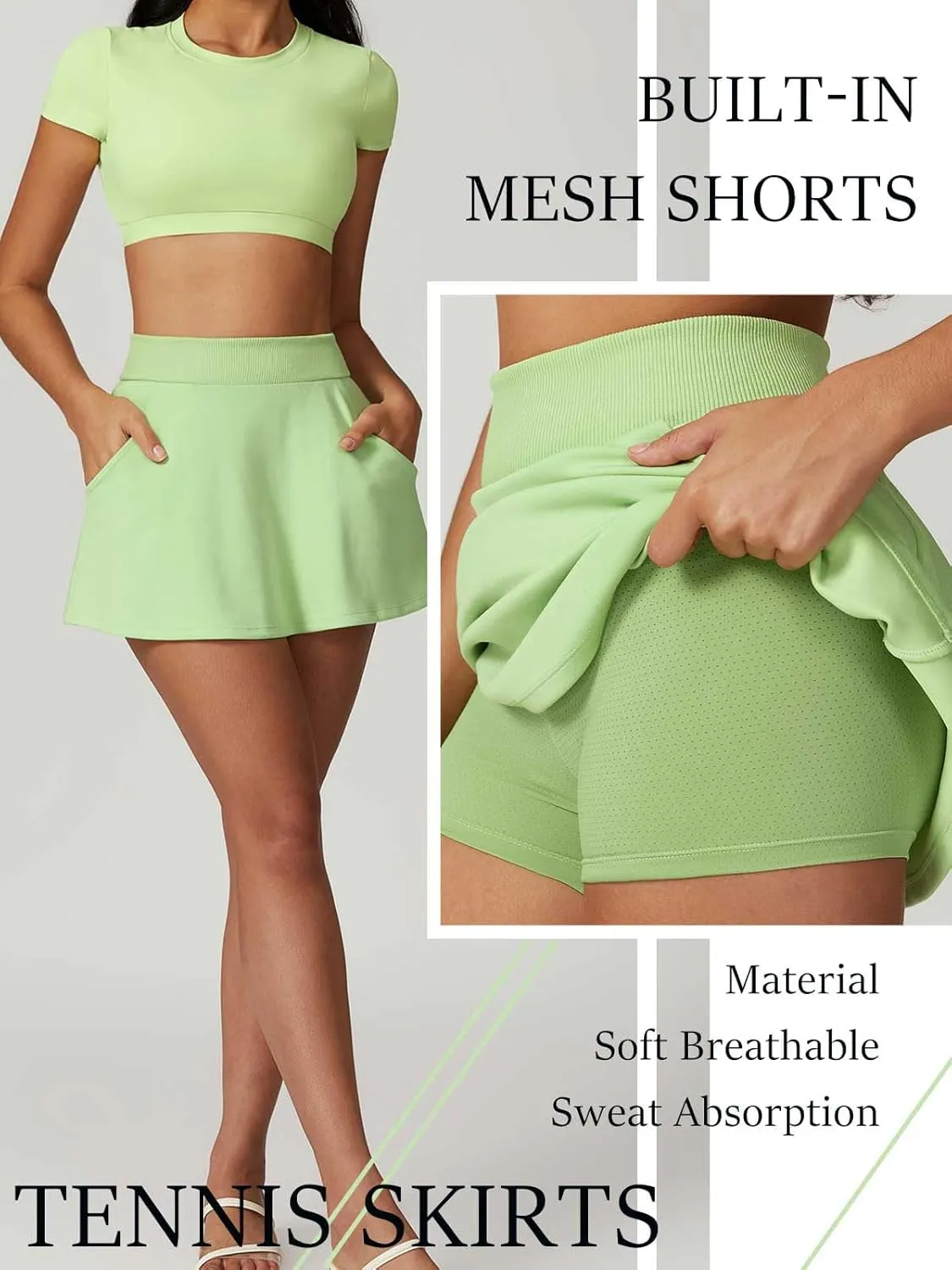 Women's Tennis Skirt Built in Shorts Golf Skirts Athletic Skorts Skirts for Sports Running Gym with Side Pockets