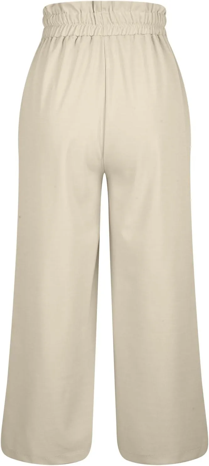 Women's Wide Leg Lounge Pants with Pockets High Waisted Palazzo Tie Knot Flowy Trousers 2025 Cotton Linen Beach Pants
