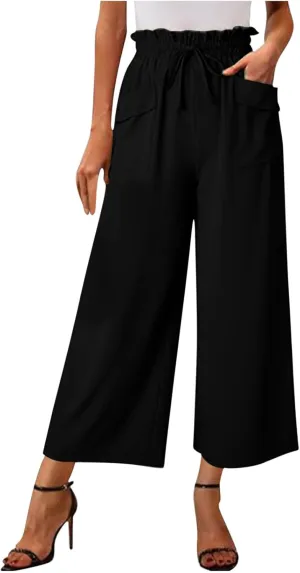 Women's Wide Leg Lounge Pants with Pockets High Waisted Palazzo Tie Knot Flowy Trousers 2025 Cotton Linen Beach Pants
