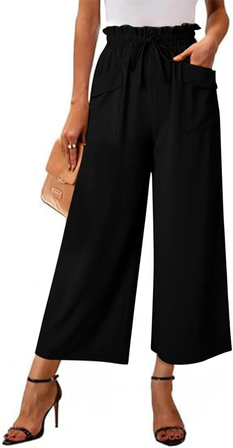 Women's Wide Leg Lounge Pants with Pockets High Waisted Palazzo Tie Knot Flowy Trousers 2025 Cotton Linen Beach Pants