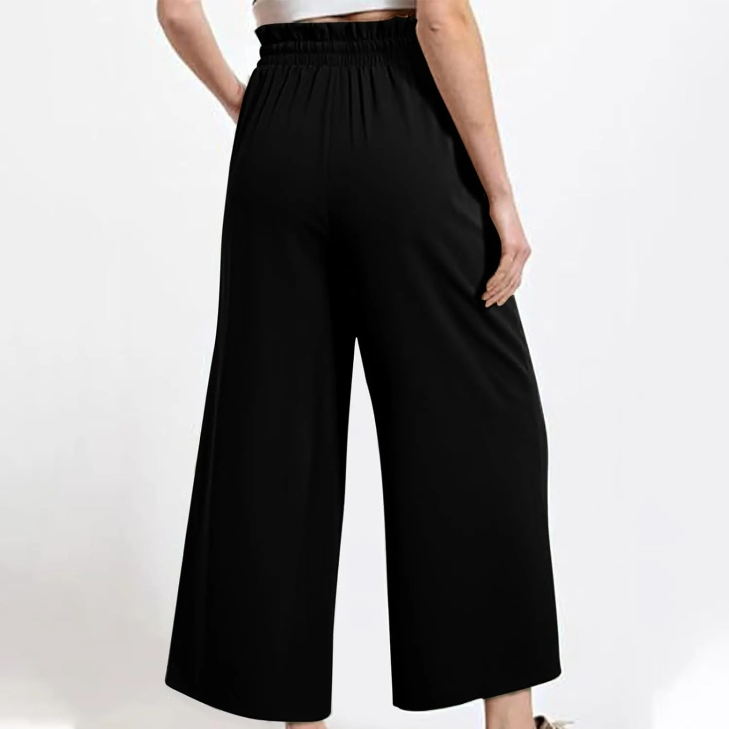 Women's Wide Leg Lounge Pants with Pockets High Waisted Palazzo Tie Knot Flowy Trousers 2025 Cotton Linen Beach Pants