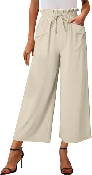 Women's Wide Leg Lounge Pants with Pockets High Waisted Palazzo Tie Knot Flowy Trousers 2025 Cotton Linen Beach Pants