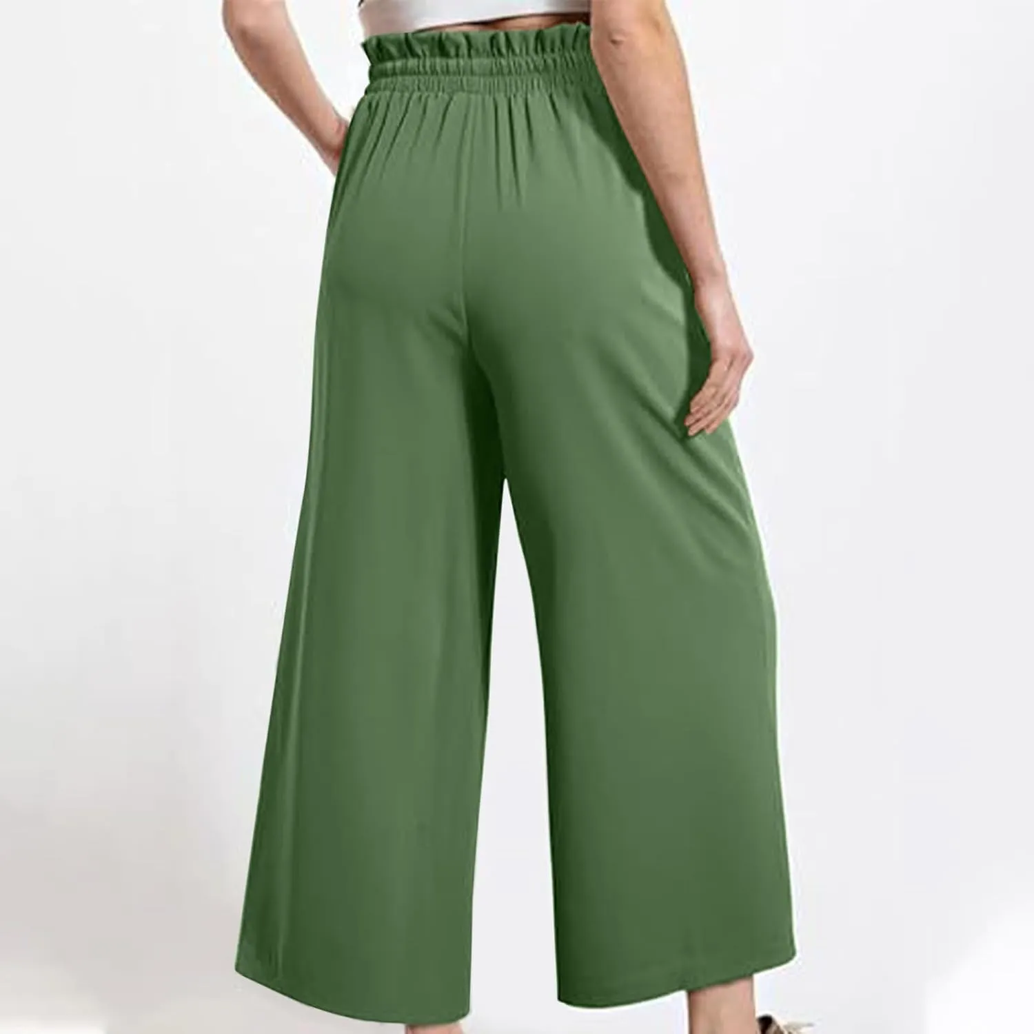 Women's Wide Leg Lounge Pants with Pockets High Waisted Palazzo Tie Knot Flowy Trousers 2025 Cotton Linen Beach Pants