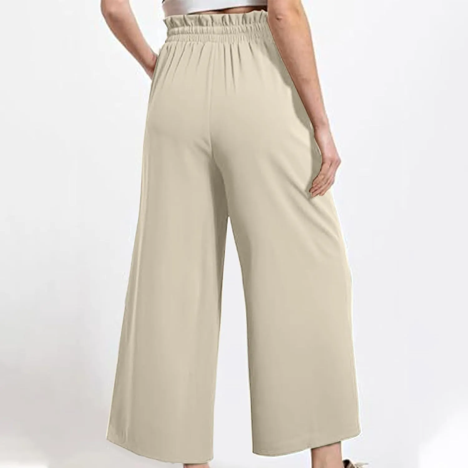 Women's Wide Leg Lounge Pants with Pockets High Waisted Palazzo Tie Knot Flowy Trousers 2025 Cotton Linen Beach Pants