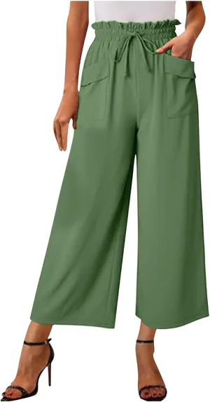 Women's Wide Leg Lounge Pants with Pockets High Waisted Palazzo Tie Knot Flowy Trousers 2025 Cotton Linen Beach Pants