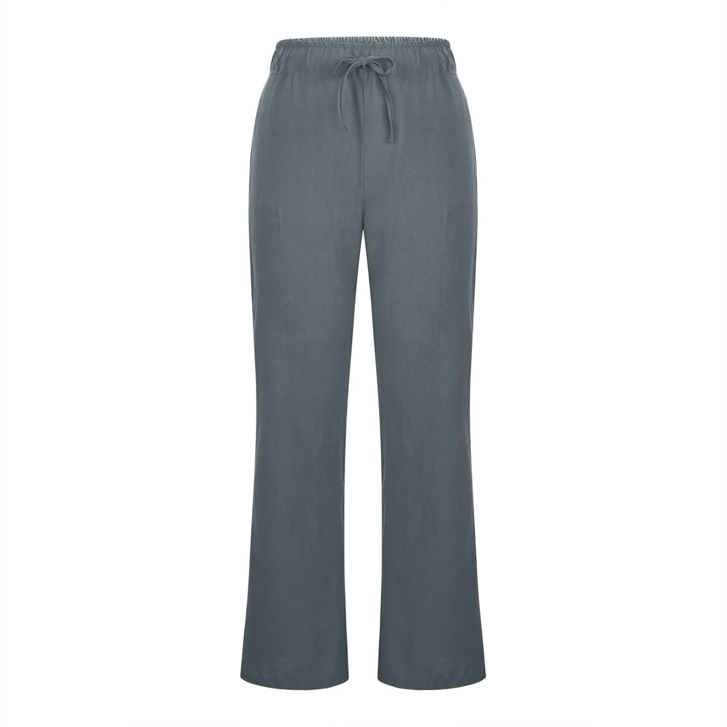 Womens Wide Leg Palazzo Pants Cotton Linen Elastic High Waist Pull-On Summer Casual Trousers with Pockets