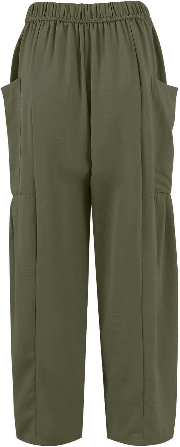 Women's Wide Leg Pants Comfy Casual Loose Fit Drawstring Flowy Summer Beach Palazzo Harem Pants with Pockets