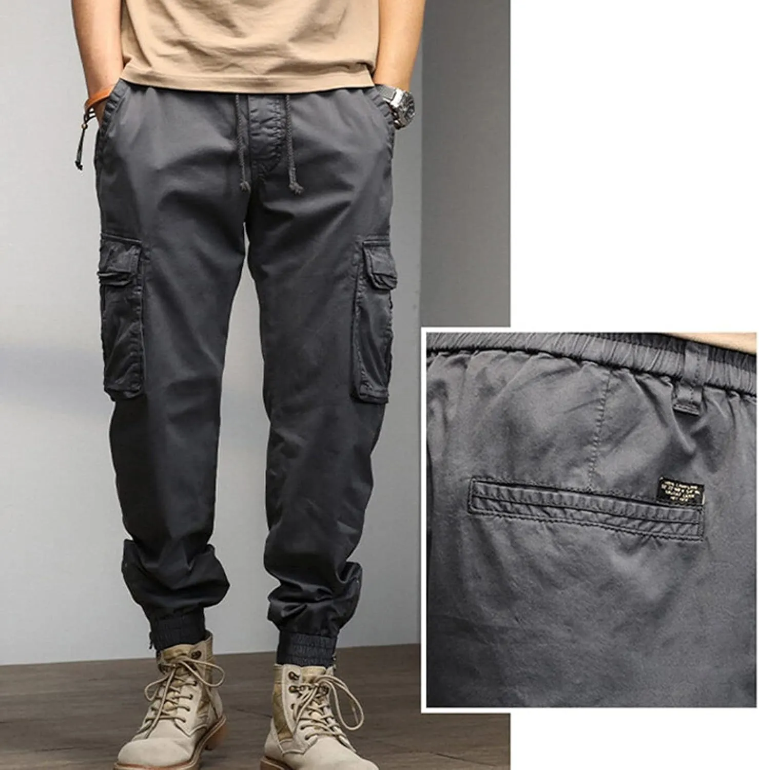 Work Pants for Men Mens Fashion Loose Cotton Plus Size Pocket Elastic Waist Pants Trousers Pantalones para Trabajar