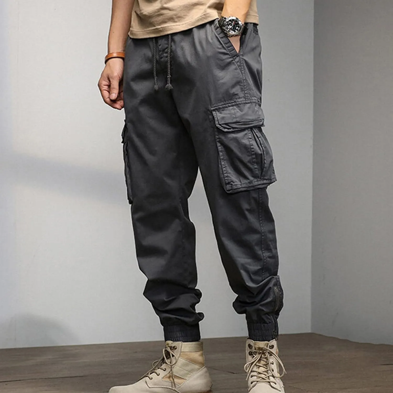 Work Pants for Men Mens Fashion Loose Cotton Plus Size Pocket Elastic Waist Pants Trousers Pantalones para Trabajar