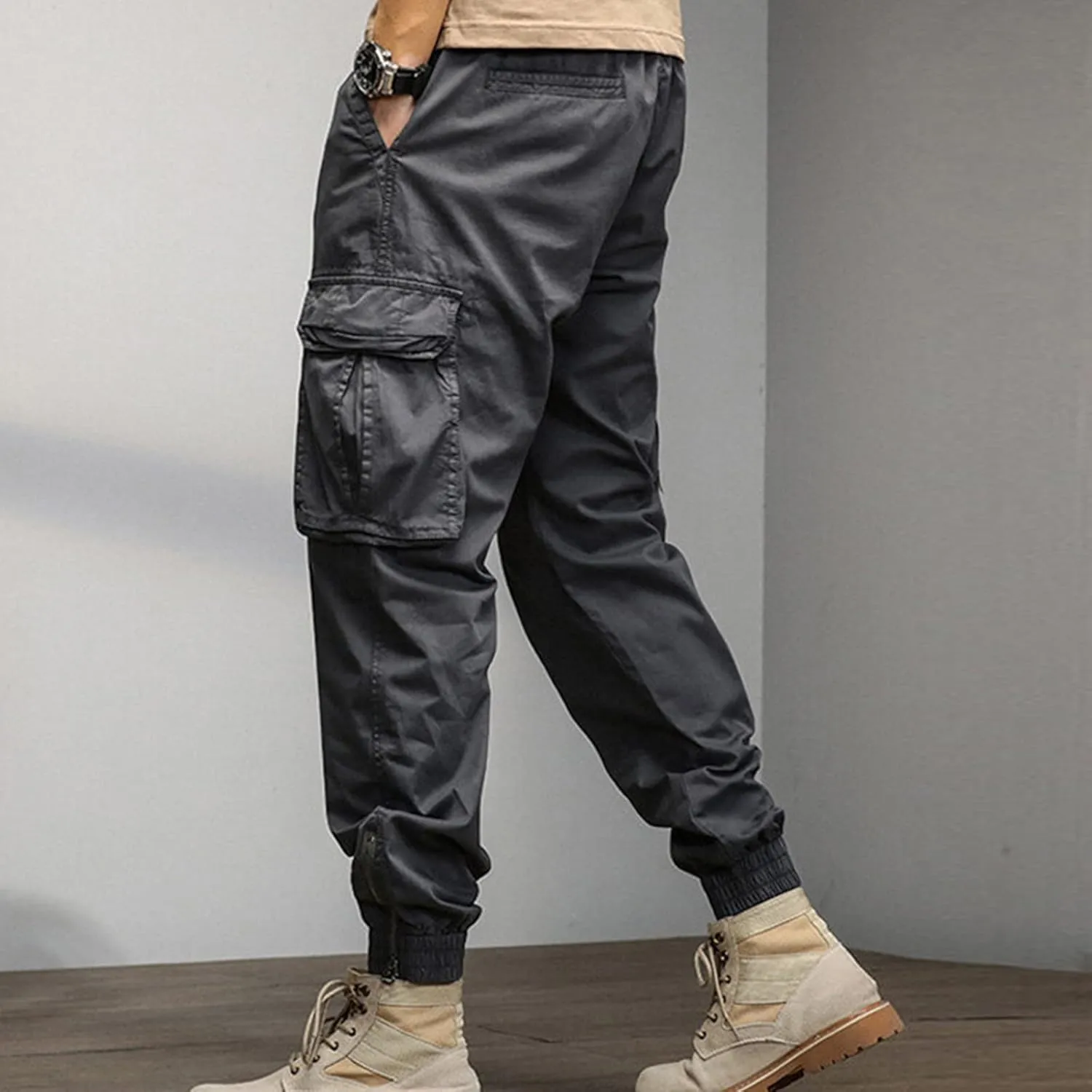 Work Pants for Men Mens Fashion Loose Cotton Plus Size Pocket Elastic Waist Pants Trousers Pantalones para Trabajar