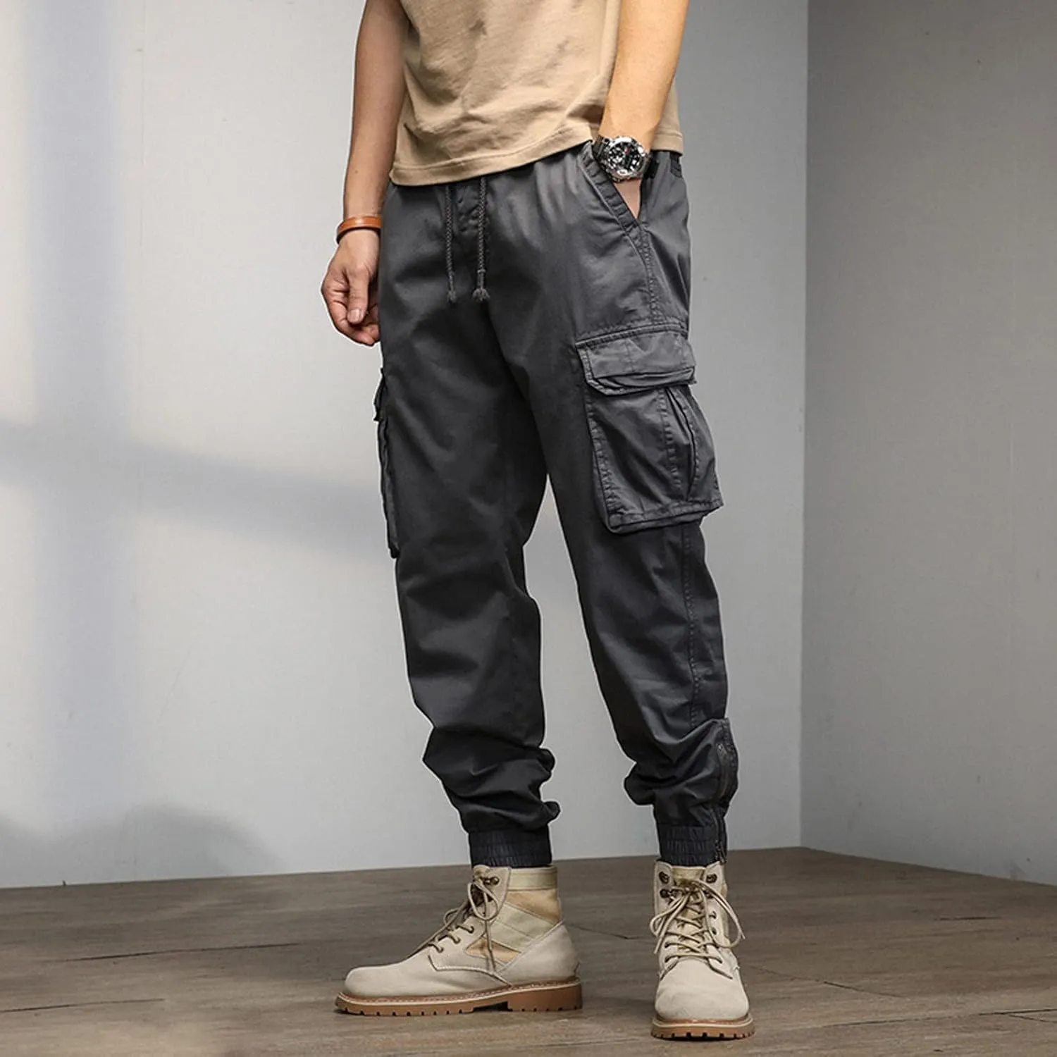 Work Pants for Men Mens Fashion Loose Cotton Plus Size Pocket Elastic Waist Pants Trousers Pantalones para Trabajar