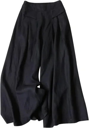 YOLAI Women's Cotton Linen Wide Leg Pants Solid Summer High Waist Casual Trousers Loose Casual Lightweight Pants